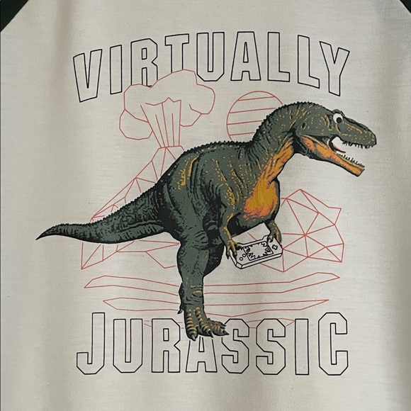 GAP Kids Virtually Jurassic Dinosaur Long Sleeve Tee - Green and White - Picture 2 of 7